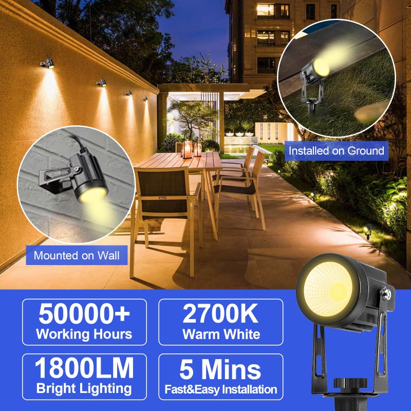 GreenClick Landscape Lighting, 3W 12V Extendable Low Voltage 6 in 1 Landscape Lights with Transformer IP65 Waterproof 1800 Lumen Outdoor Spotlight for Garden Walls Trees Flag Pathway, Warm White - Image 2